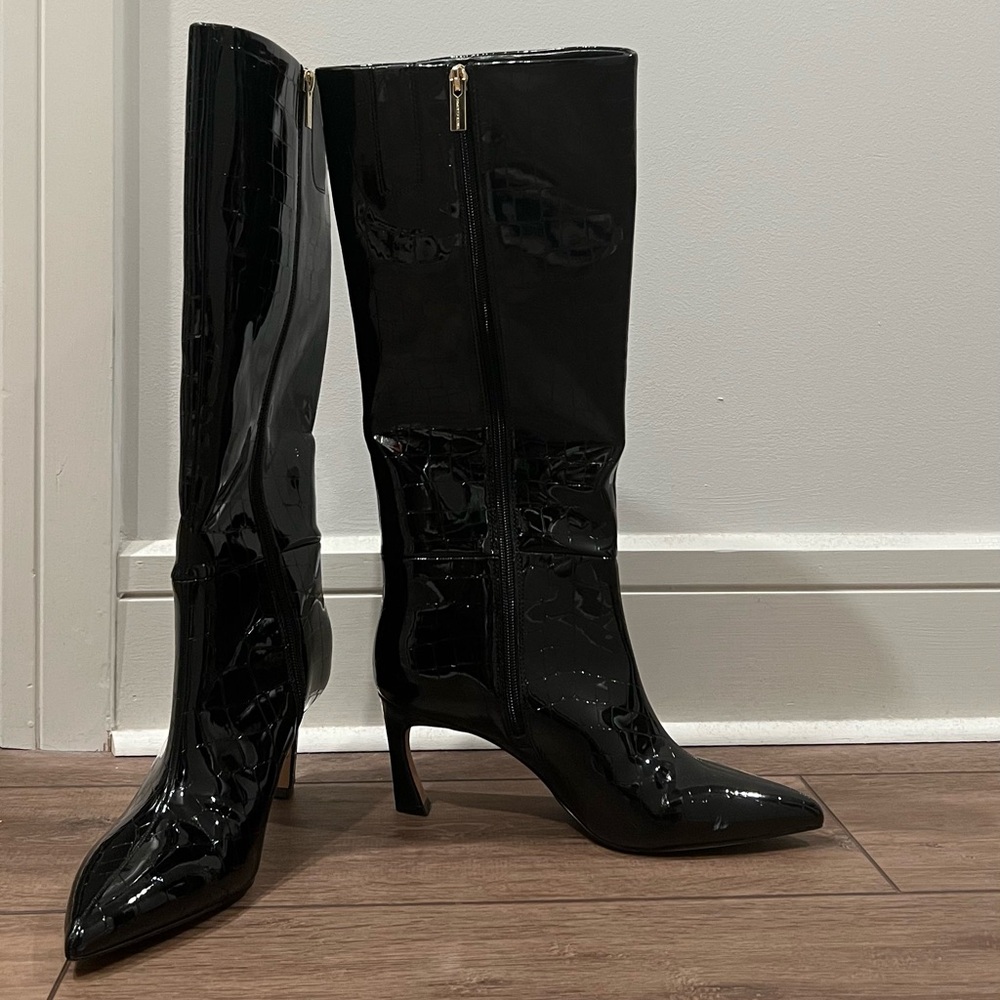 Vince Camuto Black Patent Leather Knee-High Boots
